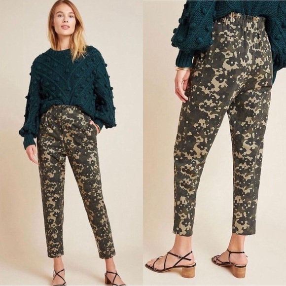 Anthropologie Amadi Green Floral Camo 100% Cotton Trousers NWT - Picture 2 of 14
